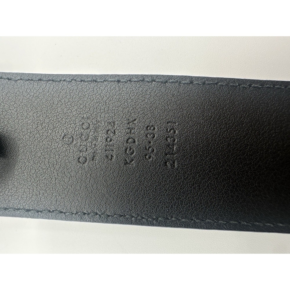 Gucci Man  Black GG Silver Tone Monogram Leather Belt Size 33 - Picture 6 of 7